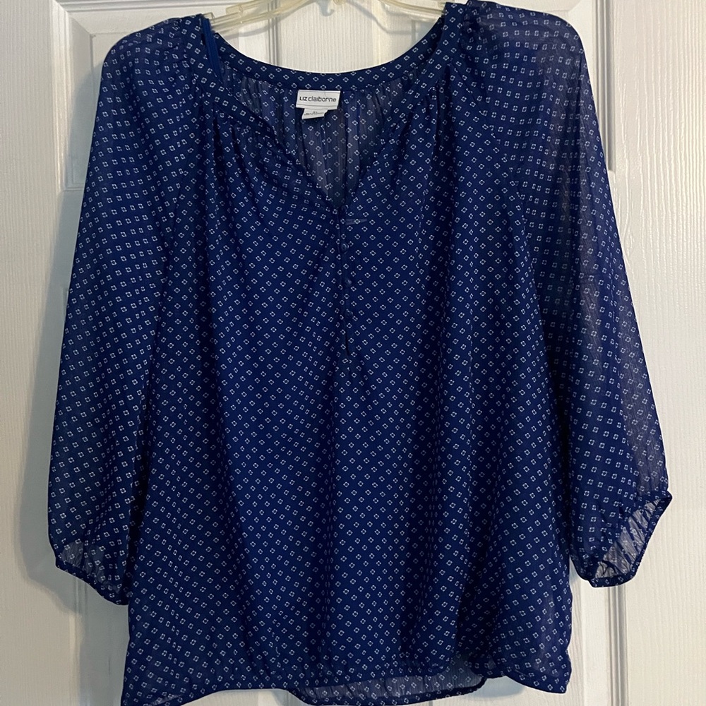 Liz Claiborne Women's Navy Patterned Blouse